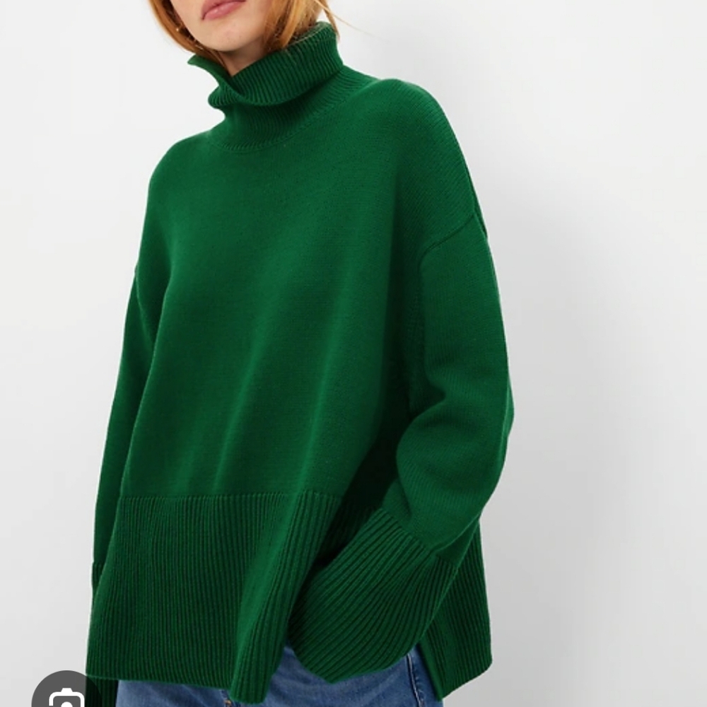 Gap 24/7 Split-Hem Turtleneck Sweater XL Green 100% Cotton